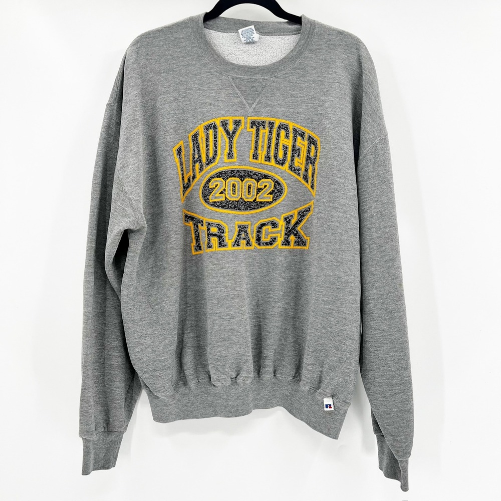 Louisiana State University Lady Tiger Track Sweatshirt XL Grey Crewneck Pullover